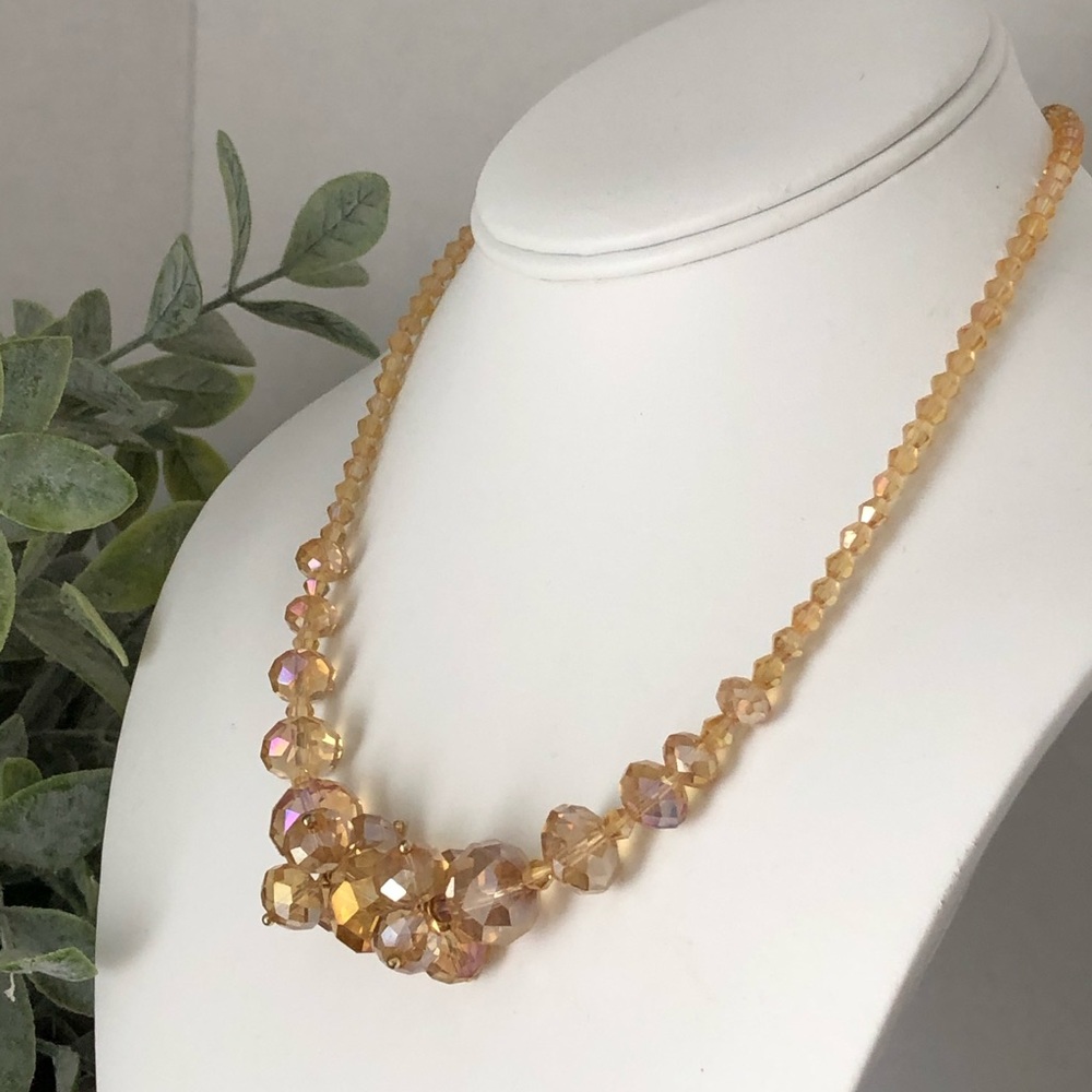 Golden Crystal Necklace Aurora Borealis Rondells
